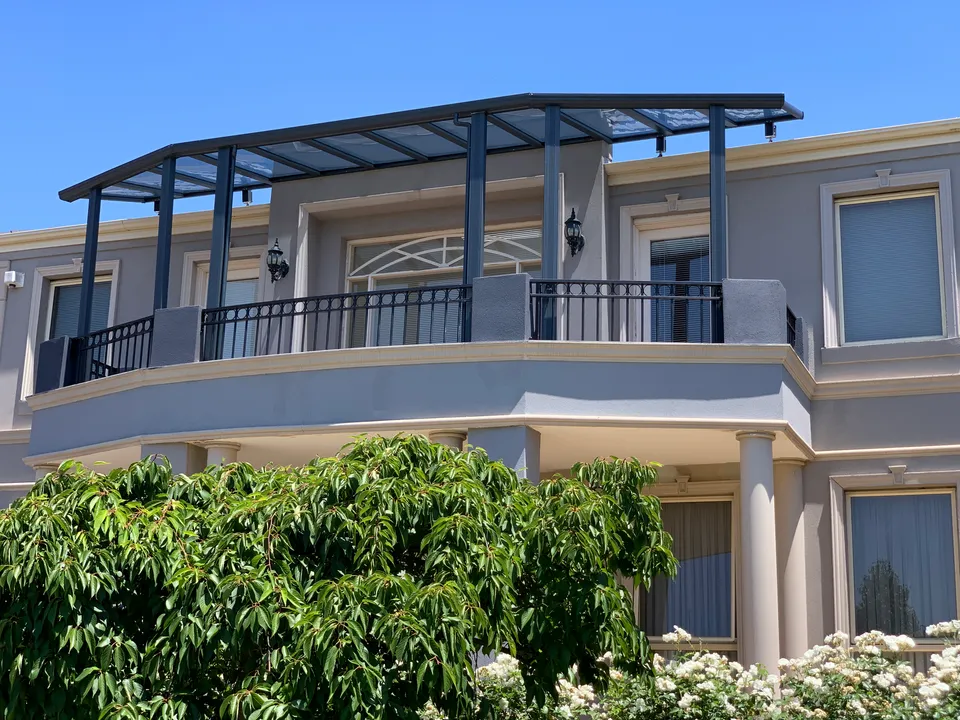 Completed transparent roof over the upper-level balcony
