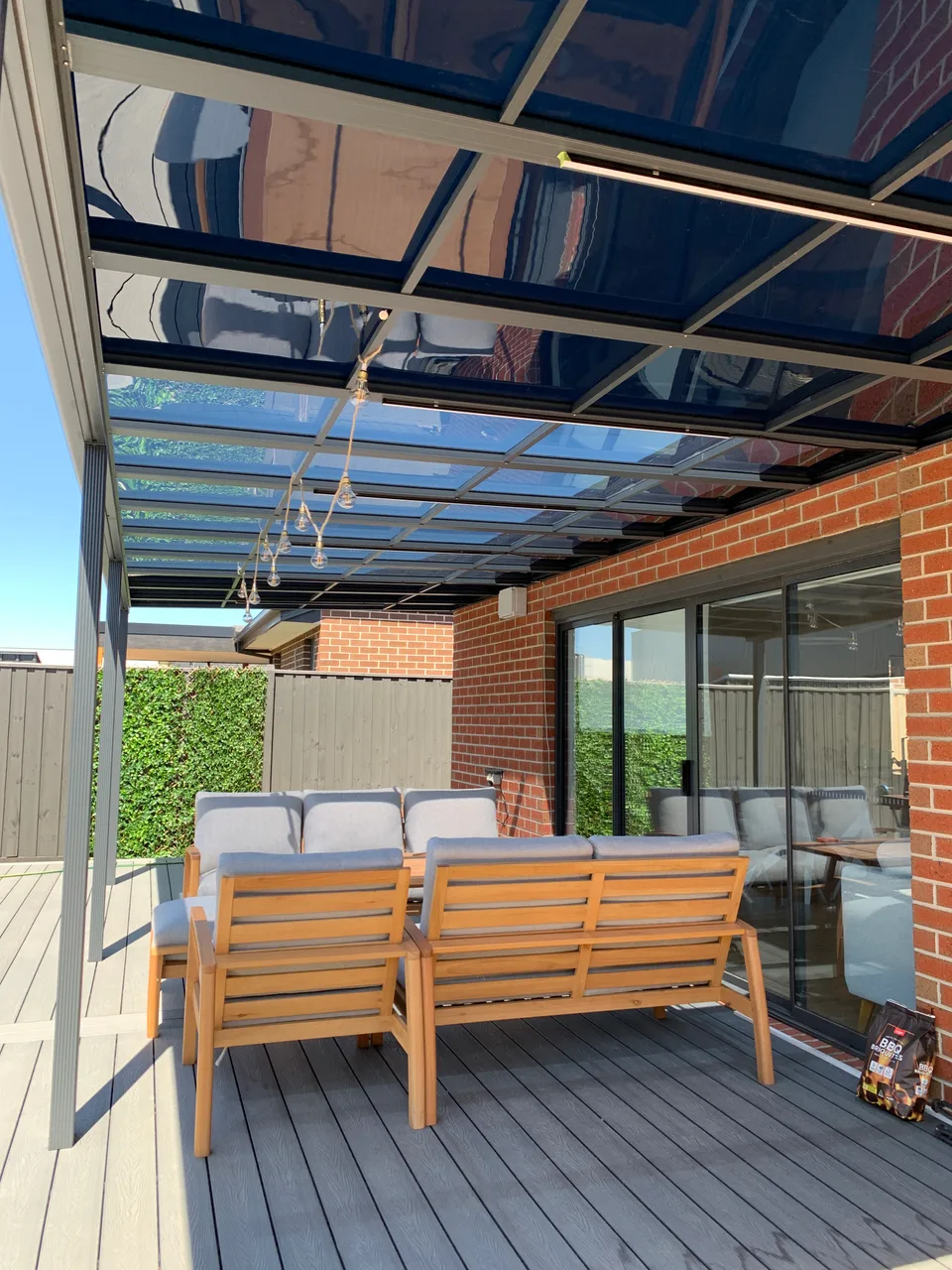Two visible panel tint levels across the completed Clearview roof