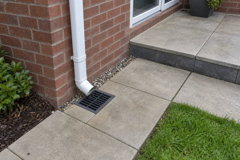 AI example: photograph the downpipe, drain, paving and step