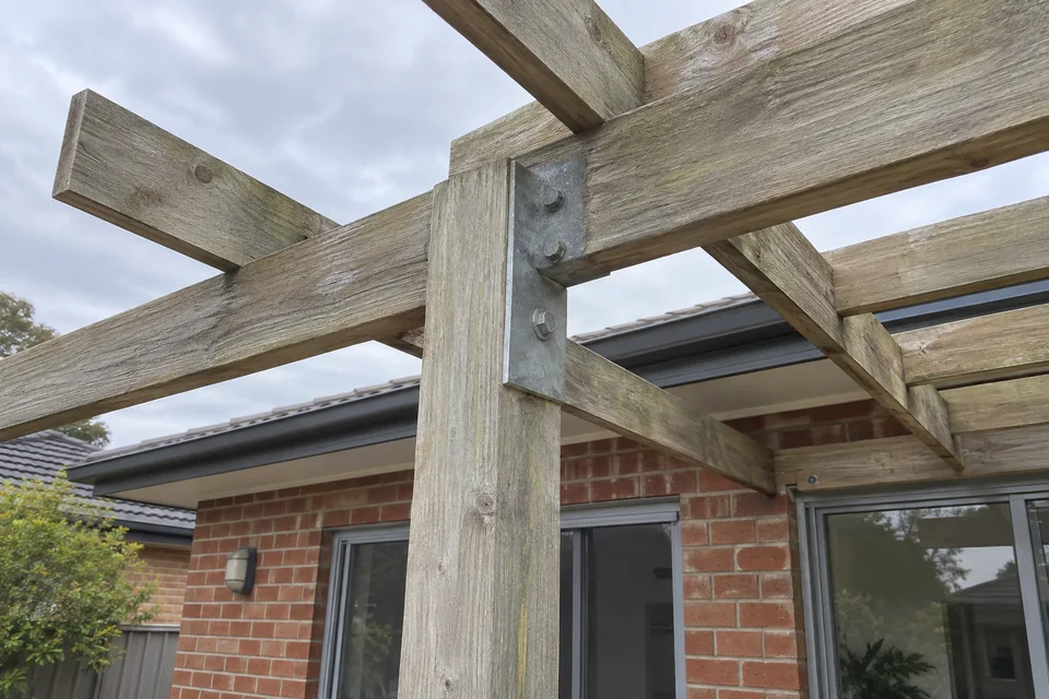AI example: show an existing timber pergola post and beam connection